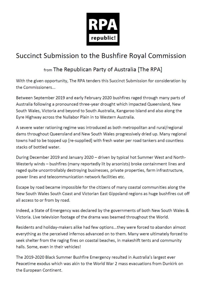 Succinct Submission to the Bushfire Royal Commission