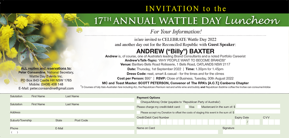 17th ANNUAL WATTLE DAY Luncheon Invitation